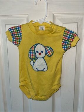 Carter's Yellow Baby One-Piece with Plaid-Eared Puppy Applique